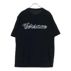 VERSACE (ヴェルサーチ) ロゴ刺繍 クルーネック半袖Tシャツカットソー ブラック 1014427のサムネイル