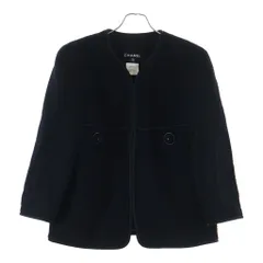 CHANEL (シャネル) ココボタン ノーカラージャケット ブラック ウール×ナイロン #44 P52350V31241のサムネイル