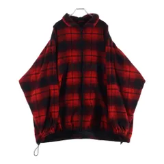BALENCIAGA (バレンシアガ) ロゴ刺繍 チェック総柄 ウール ジップアップ フリース ジャケット レッド 571439のサムネイル