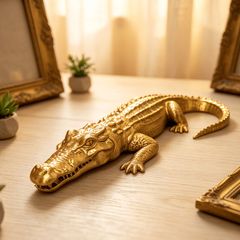 ワニの置物 バトラー ゴールド 樹脂製 鰐 インテリア 金 143-019