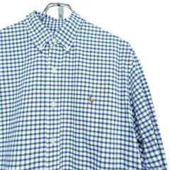 ラルフローレン Ralph Lauren ボタンダウン ギンガムチェック シャツ メンズ XL 相当 ホワイト×グリーン×ブルーチェック 長袖 古着