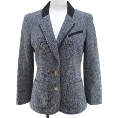 アルマーニ ジーンズ ARMANI JEANS テーラード ジャケット 38 紺系 ネイビー 総柄 切替 ボタン ロゴ 金具 裏地のサムネイル