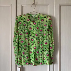 18　シルク　絹　SILK ブラウス シャツ トップス　レディース　blouse　shirt　Tops　ladies 花柄　レトロのサムネイル