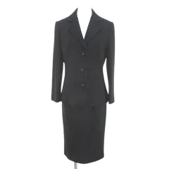 ドルチェ&ガッバーナ ドルガバ DOLCE&GABBANA セットアップ ジャケット 膝丈 タイトスカート スカート 40 黒系 ブラック イタリア製 スリット 毛 ウール 裏地 無地 ハンガー付きのサムネイル