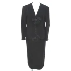 インゲボルグ INGEBORG セットアップ ノーカラージャケット 前開き ミモレ丈 タイトスカート スカート カシミヤ 黒系 ブラック 編み込み スリット 毛 ウール 裏地のサムネイル