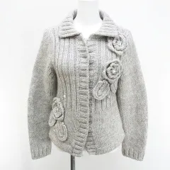 フィロソフィーディアルベルタフェレッティ PHILOSOPHY di ALBERTA FERRETTI 長袖 カーディガン ニットジャケット 40 灰系 グレー イタリア製 フラワーモチーフ ラインストーン 毛 ウール アルパカのサムネイル