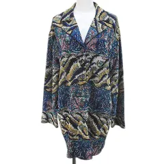 ミッソーニ MISSONI 長袖 ニット ジャケット ミドル丈 51 青系 ブルー マーメイド 人魚 サンゴ 総柄 テーラード ボタン イタリア製のサムネイル