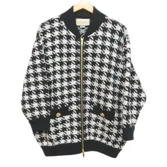 グッチ GUCCI ボンバージャケット カーデ 595691 XKDUY  白黒 千鳥格子柄 ゴールドトーンボタン ジップアップ 国内正規のサムネイル