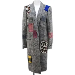 アリスオリビア alice + olivia グレンチェック柄 パッチワーク コート ロング丈 XS 黒系 ブラック ショールカラー 裏地のサムネイル