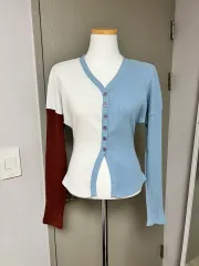 カラー バイカラー Vネック ロングスリーブ ゴージ カーディガンのサムネイル