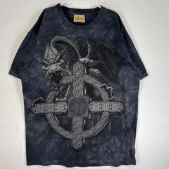 古着 ザ・マウンテン  半袖Tシャツ 大判 プリント ドラゴン クルーネック L  ネイビー タイダイ メンズ