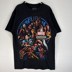 헌 옷 MARVEL VS CAPCOM 3 반소매 T셔츠 대형 러버 프린트 캐릭터 게임 스파이더맨 스트리트 파이터 두께 M 블랙 맨즈