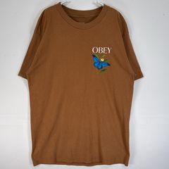 古着 オベイ OBEY 半袖Tシャツ 肉厚 両面 プリント ロゴ 花 蝶 M 