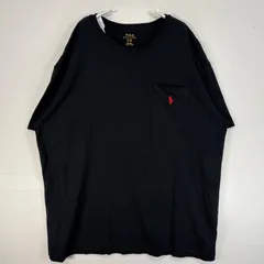 古着 ポロ・ラルフローレン POLO RALPH LAUREN 半袖Tシャツ ロゴ 刺繍 胸ポケ クルーネック シングルステッチ L  ブラック 無地 メンズ