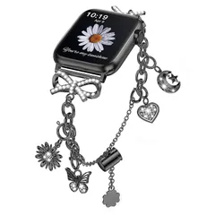 コンパチブル Apple Watchバンド アップルウォッチベルト ステンレス製 チェーンバンド 41/40/38/44/45/46/49/42mm ダイヤモンド飾り キラキラ リボン レディース 可愛い 金属チェーンベルト 長さ調整可能 装着簡単 App 1