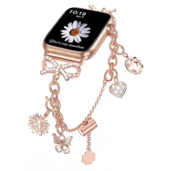コンパチブル Apple Watchバンド アップルウォッチベルト ステンレス製 チェーンバンド 41/40/38/44/45/46/49/42mm ダイヤモンド飾り キラキラ リボン レディース 可愛い 金属チェーンベルト 長さ調整可能 装着簡単 App 1