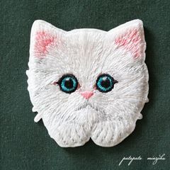 헝겊 흰 고양이 자수 씰 & 다리미 헝겊 아플리케 스티커 고양이 고양이 고양이 새끼 고양이 동물 배지 잡화 브로치 소품 파타파타 민족