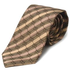 近年】GUCCI GG柄ゴールド＆ピンクゴールドストライプ シルクネクタイ
