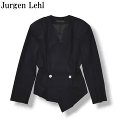 ヨーガンレール Jurgen Lehl コットン ノーカラージャケット カシュクール 変形 シェルボタン 春夏 M ブラック レディース ♪のサムネイル