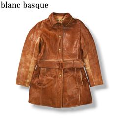 [고급] 브란바스크 blanc basque 털이있는 호스 가죽 말가죽 벨트가 달린 재킷 코트 코듀로이 라이너가있는 모피 38 브라운 여성
