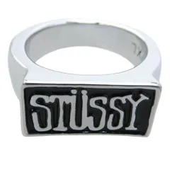 STUSSY ステューシー オールド Box logo Ring ボックス ロゴ 指輪 リング L/XL シルバー系 ブラック系 17.5号【美品】【中古】のサムネイル