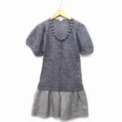 ジュヌヴィエーヴ JENEVIEVE 切替 ワンピース フレア 膝丈 半袖 丸首 ニット モヘヤ混 ウール混 霜降り 1 グレー 灰 /HT6のサムネイル