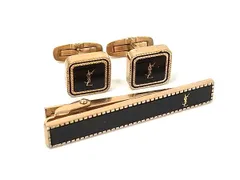 YVESSAINTLAURENT イヴサンローラン ヴィンテージ カフスボタン カフリンクス タイクリップ 2点セット ブラック系×ゴールド系DN5803のサムネイル