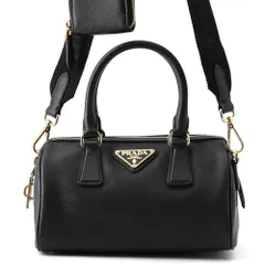 プラダ ハンドバッグ ミニ サフィアーノ トライアングルロゴ 1BB846 PRADA ２wayショルダー 黒 ボストンバッグ