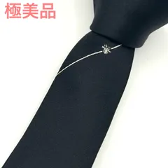 DIOR 黒 ビー 蜂 ワンポイント ロゴ 無地 極細 4cm ナロータイ 6-22-72のサムネイル