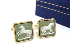 ■美品■ WEDGWOOD ウェッジウッド ジャスパー カメオ カフス カフスボタン カフリンクス アクセサリー ゴールド系 DN5244のサムネイル