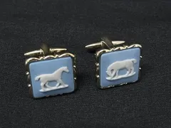 ■美品■ WEDGWOOD ウェッジウッド ジャスパー カメオ カフリンクス カフスボタン アクセサリー ライトブルー系×ホワイト系 DN4893のサムネイル