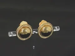 ■美品■ courreges クレージュ ヴィンテージ ラインストーン クリップ式 イヤリング アクセサリー レディース ゴールド系 DN7789のサムネイル