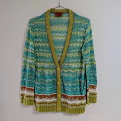 MISSONI ミッソーニ 透かし編み ボーダーカーディガン ニット グリーン系 サイズ42 イタリア製のサムネイル
