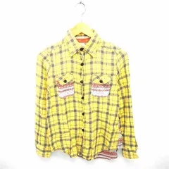 ジーンナッソーズ JEAN NASSAUS シャツ ブラウス チェック ステンカラー 切替 長袖 3 イエロー グレー 黄 /TT34のサムネイル