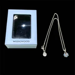 【長】WEDGWOOD ウェッジウッド ジャスパー ハートモチーフ ネックレス シルバー×ペールブルー 現状品 ペンダント アクセサリー【1511KM】F06