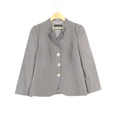 EMPORIO ARMANI アルマーニ ノーカラージャケット 42 ウール ビスコース 長袖 ストライプ 肩パッド レディース AN3429A18 のサムネイル