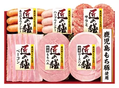 【令和8年7月17日までの期間限定商品】ﾌﾟﾘﾏﾊﾑ	鹿児島もち豚使用 匠の膳 ｷﾞﾌﾄｾｯﾄ	 TZ-SB	  特選ﾛｰｽﾊﾑ36g 特選ももﾊﾑ40g ﾍﾞｰｺﾝ40g あらびきｳｲﾝﾅｰ70g ﾊｰﾌﾞｳｲﾝﾅｰ70g ｻﾗﾐ36g×各1のサムネイル