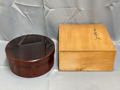 未使用 茶道具 川瀬表完作 木製溜塗 今日 千歳盆 茶櫃 銀杏蒔絵 共布