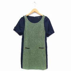 フレディ&グロスター FREDY&GLOSTER ワンピース 切替 丸首 半袖 ひざ丈 シルク混 38 ネイビー 紺 /FT25のサムネイル