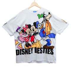 도쿄 디즈니 리조트 Disney BESTIES 반소매 T 셔츠 3L 화이트 미키 미니 도널드 데이지 구피 빅 프린트 오버 사이즈 큰 사이즈 캐릭터 T 디즈니 랜드 디즈니 씨 Disney 남성 헌 옷