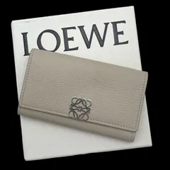 LOEWE ロエベ キーケース 6連 ロゴ 刻印 アナグラム トライフォールド 三つ折り レザー  グレージュ系 レディースのサムネイル