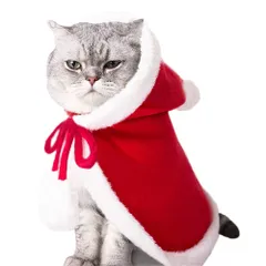 新品 Kingsie 猫の服 クリスマス マント 帽子付き サンタ コスプレ ポンポン 防寒 暖かい 猫 犬服 サンタクロース クリスマス パーティー ペット服 仮装 コスチューム (L)のサムネイル