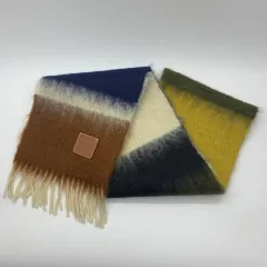 267000692 LOEWE ロエベ モヘア ウール スカーフ マフラー アイボリー&ブルー