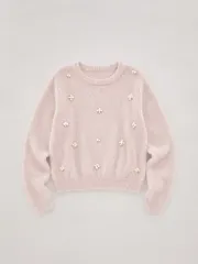 日本 ヴィンテージ ニット ピンク色 パール 装飾