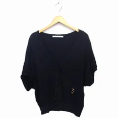 シェリーラファム Cherir la femme カーディガン Vネック コットン混 ワッペン 透け感 ドロップショルダー 五分袖 M 黒 ブラック /NT6のサムネイル