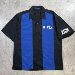 エクストララージ ボーリングシャツ ネイビー ピザデザイン 半袖 B086