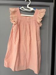 80cm 爽やか日本製ガーゼのヨークワンピ ニュアンスピンク 姉妹コーデ 