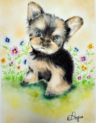 色鉛筆画 パステル画 犬の絵 原画 絵画 イラスト チワワ ペット 似顔絵