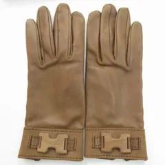 エルメス HERMES 7 1/2 手袋 グローブ Ｈロゴ ウッド ラム レザー 羊革 ブラウン 茶 キャメルのサムネイル