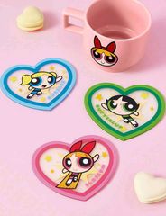 THE POWERPUFF GIRLS 파워퍼프걸스 코스터 3개 세트 하트형 내열 파워퍼프 버블스 버터 컵 블러섬 귀여운 아메코미 캐릭터 헤세이 레트로 선물 선물 해외 제품 잡화